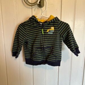(3/$20) Carters 9m green striped dozer embroidered zip up hoodie sweater